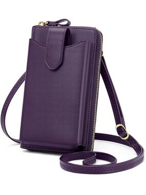 Peacocktion Small Crossbody Wallet Cell Phone Purse Vegan Leather Bag Purple NEW
